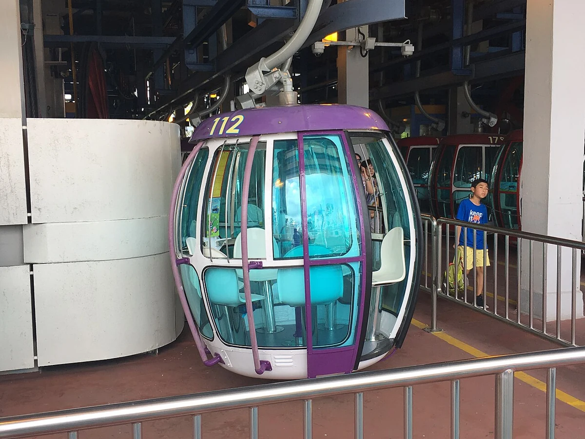 A cable-car cabin inside an Ocean Park cable-car station